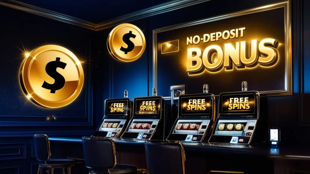 Freispiele und Bonuskarte vor dunkler Casino-Kulisse