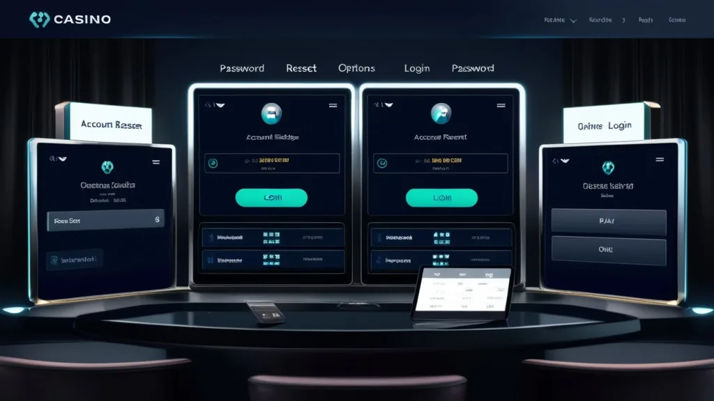 Übersichtsdashboard mit Konto-, Login- und Passwortfunktionen in Casino-Optik