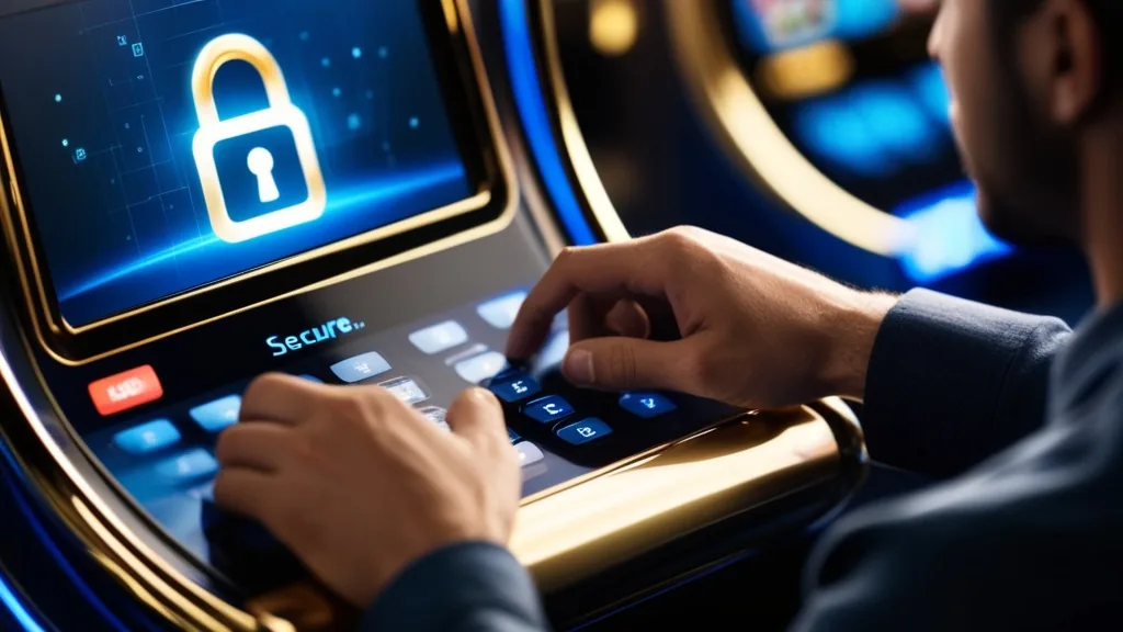 Sicherer Login mit Passwortfeld und Schloss-Symbol in dunkler Casino-Optik